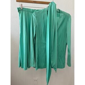 Julie Miller of California Suit Midi Skirt Blouse Set Green Womens Size M